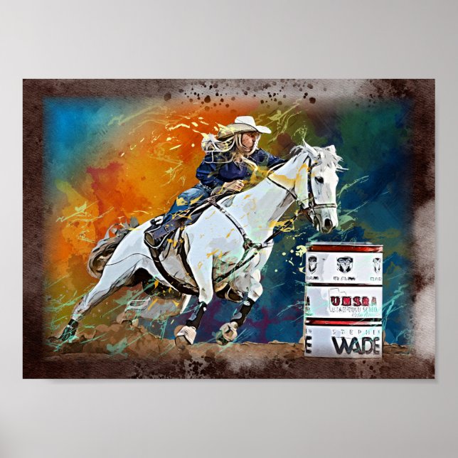 Western Barrel Racing Cowgirl Decoupage Print (Front)