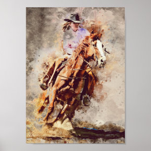 Western Barrel Racing Cowgirl Decoupage Print