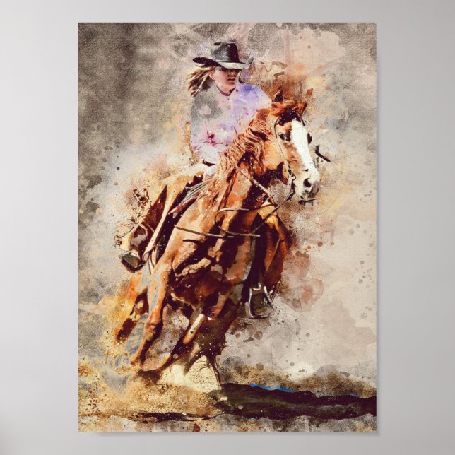 Western Barrel Racing Cowgirl Decoupage Print (Front)