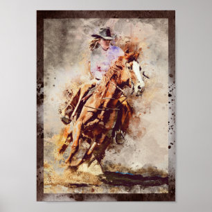 Western Barrel Racing Cowgirl Decoupage Print