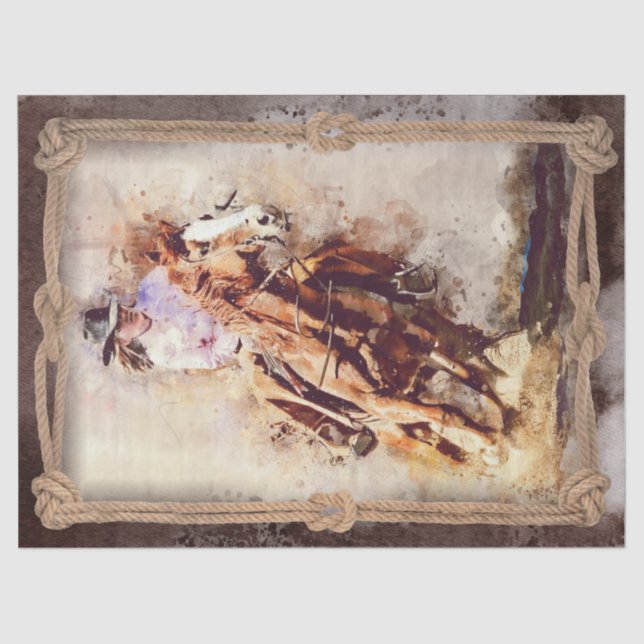 Western Barrel Racing Cowgirl Decoupage Tissue Paper (Front)