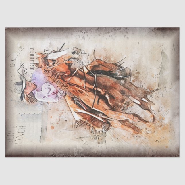 Western Barrel Racing Cowgirl Decoupage Tissue Paper (Front)