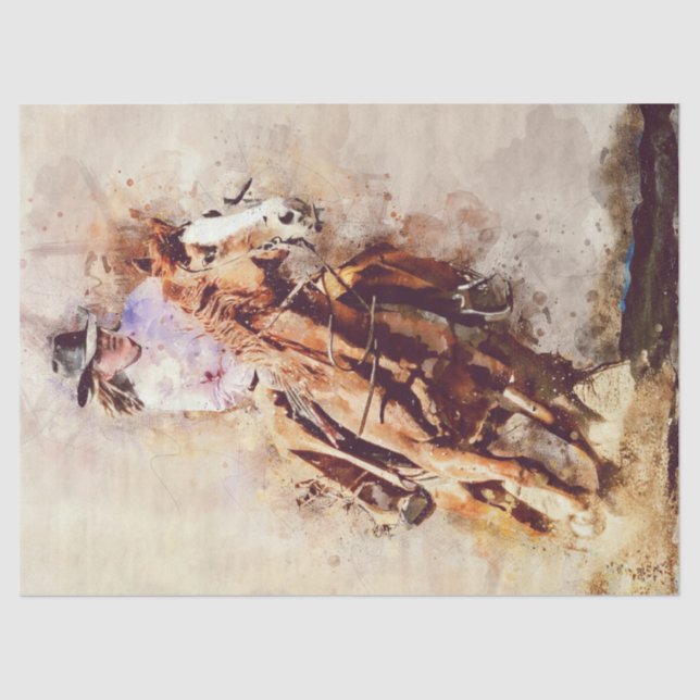Western Barrel Racing Cowgirl Decoupage Tissue Paper (Front)
