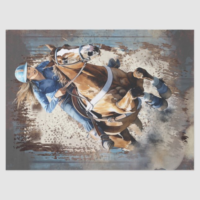 Western Barrel Racing Cowgirl Decoupage Tissue Paper (Front)