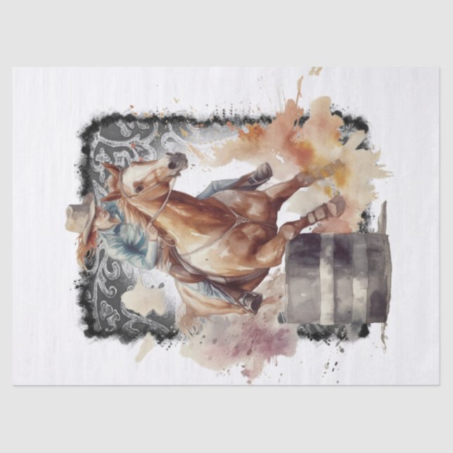 Western Barrel Racing Cowgirl Decoupage Tissue Paper (Front)