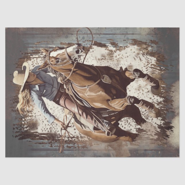 Western Barrel Racing Cowgirl Decoupage Tissue Paper (Front)