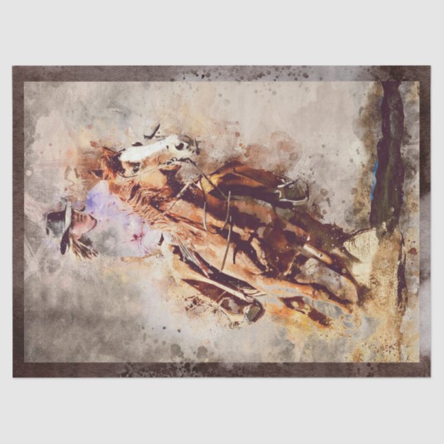 Western Barrel Racing Cowgirl Decoupage Tissue Paper (Front)