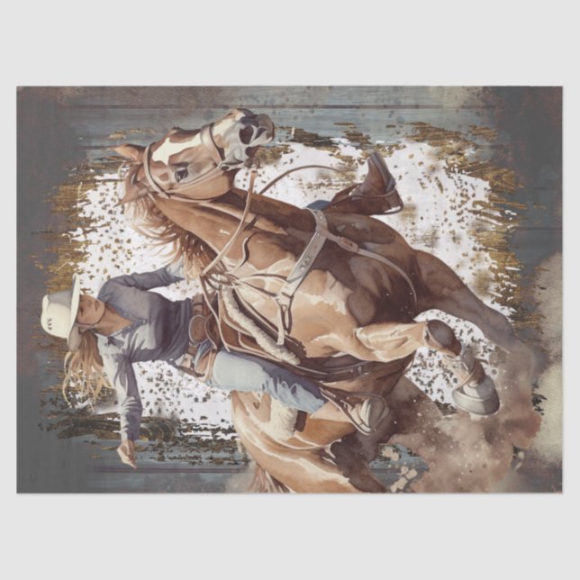 Western Barrel Racing Cowgirl Decoupage Tissue Paper (Front)