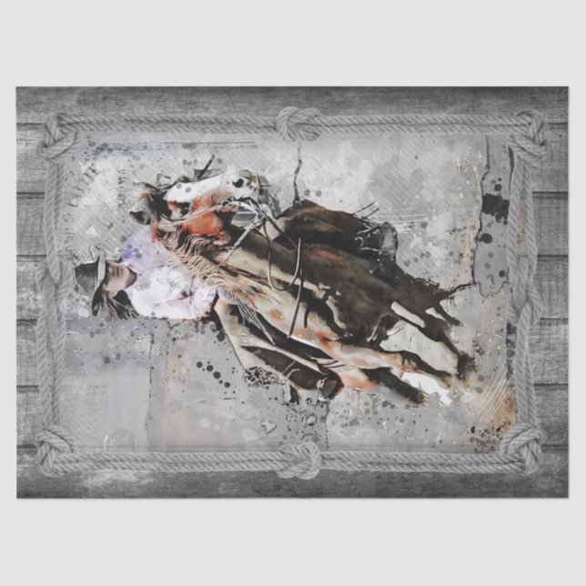 Western Barrel Racing Cowgirl Decoupage Tissue Paper (Front)