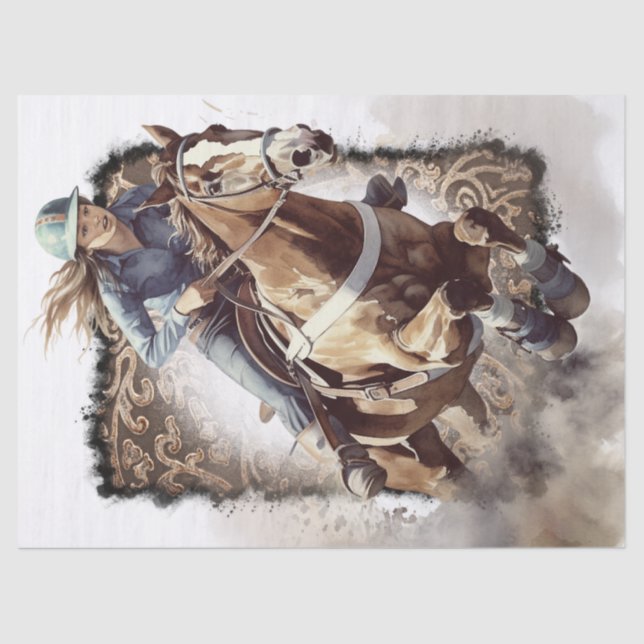 Western Barrel Racing Cowgirl Decoupage Tissue Paper (Front)