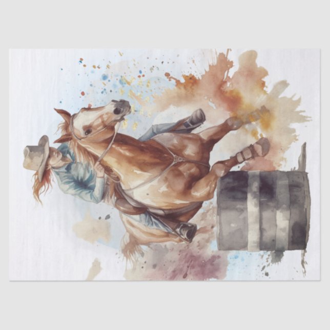 Western Barrel Racing Cowgirl Decoupage Tissue Paper (Front)