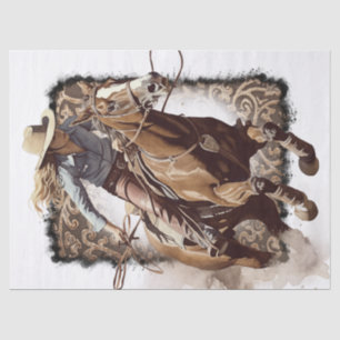 Western Barrel Racing Cowgirl Decoupage Tissue Paper