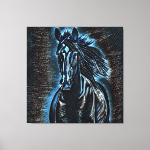 Western Beauty Wild Mustang Blue Tones Canvas Print