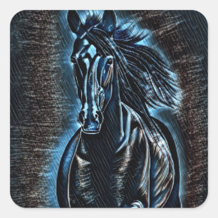 Western Beauty Wild Mustang Blue Tones Square Sticker