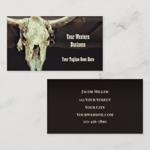 Western Beige Brown Rustic Bull Cow Skull Barn Business Card