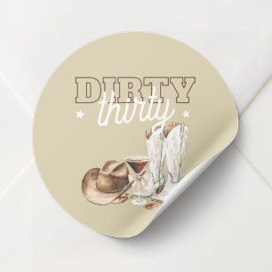 Western Beige Dirty Thirty 30th Birthday Party Classic Round Sticker