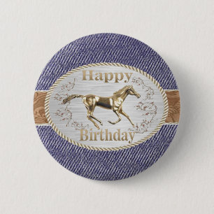 Western Belt And Buckle On Denim Happy Birthday 6 Cm Round Badge