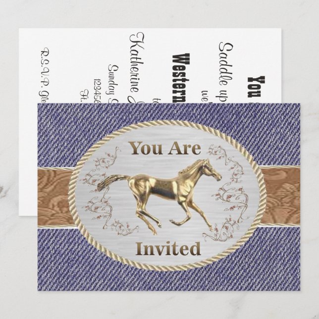 Western Belt And Buckle On Denim Your Are Invited Invitation (Front/Back)
