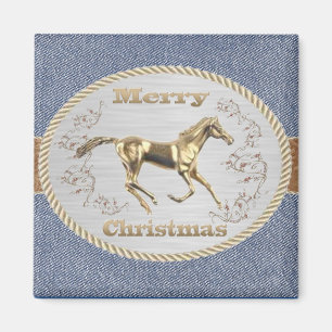 Western Belt Buckle With Horse and Merry Christmas Magnet