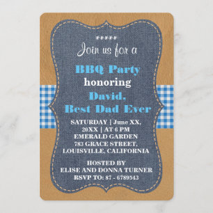 Western BEST DAD EVER Denim BBQ PARTY Custom Invitation