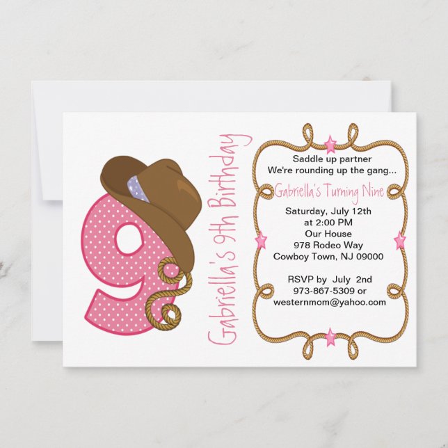 Western Big Nine Girl Birthday Invitation (Front)