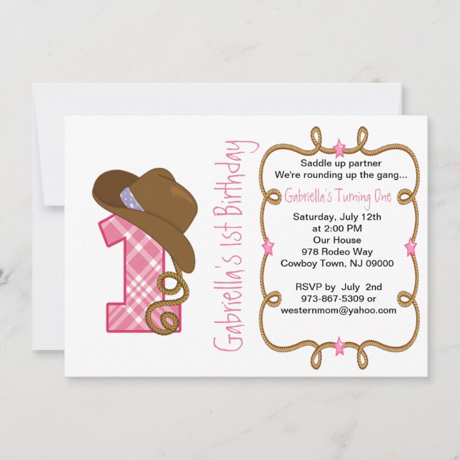 Western Big One Girl Birthday Invitation (Front)
