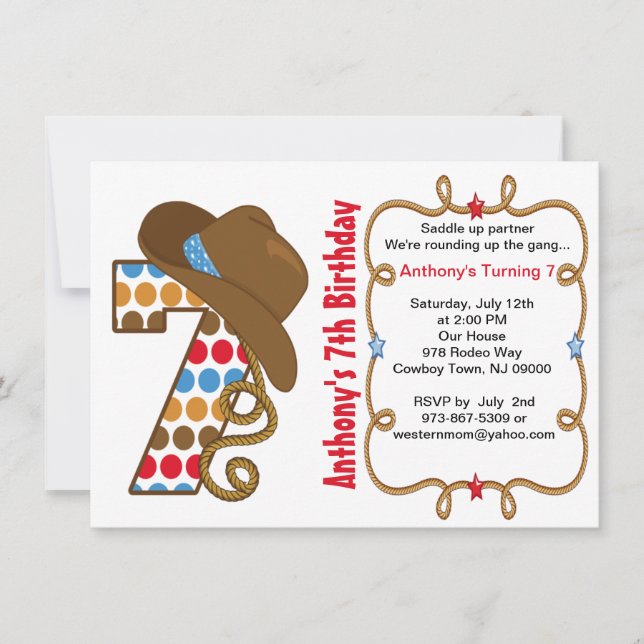 Western Big Seven Boy Birthday Invitation (Front)