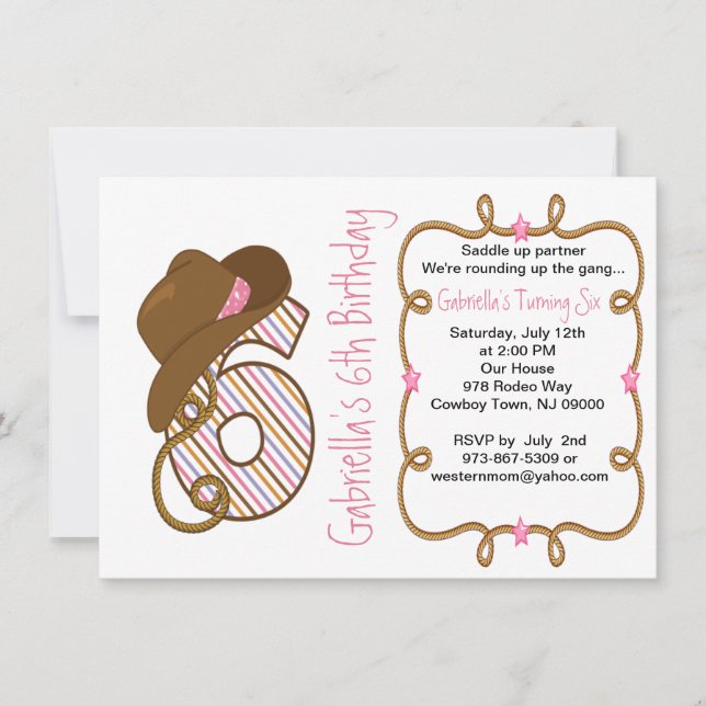 Western Big SIx Girl Birthday Invitation (Front)
