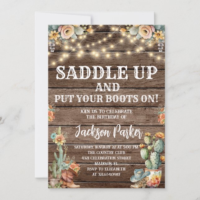 Western Birthday Country Boots Birthday Party Invi Invitation (Front)