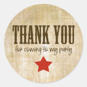 Western Birthday Red Star Thank You Classic Round Sticker