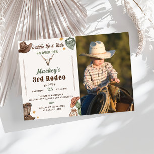 Western Birthday Rustic 3rd Birthday Party Photo Invitation