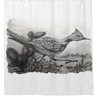 Western black and white desert roadrunner shower  shower curtain
