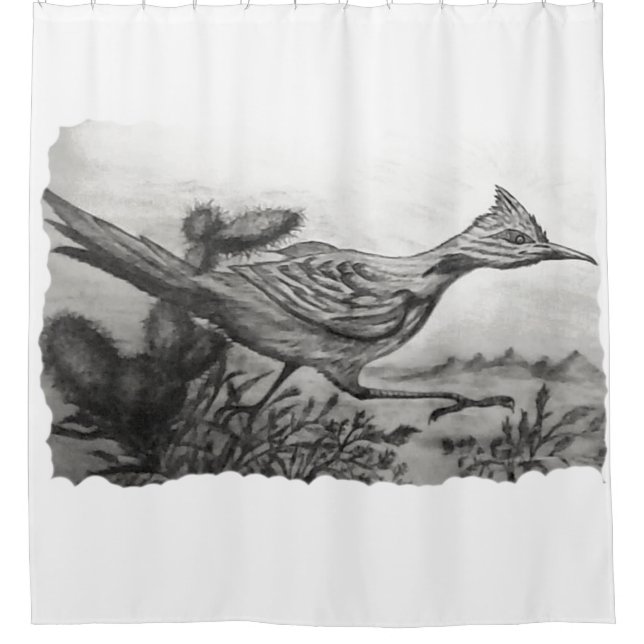 Western black and white desert roadrunner shower  shower curtain (Front)