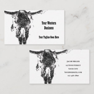 Western Black And White Rustic Vintage Bull Skull Business Card