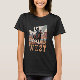 Western Black Cowboy Rodeo Horse Riding Retro Vint T-Shirt