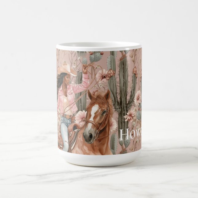 Western Black Cowgirl Pink Cactus Floral Coffee Mug (Center)