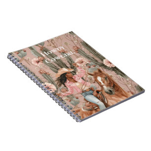 Western Black Cowgirl Pink Cactus Floral Notebook