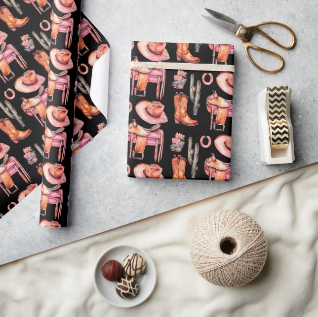 Western black pink cowgirl Wrapping Paper (Crafts)