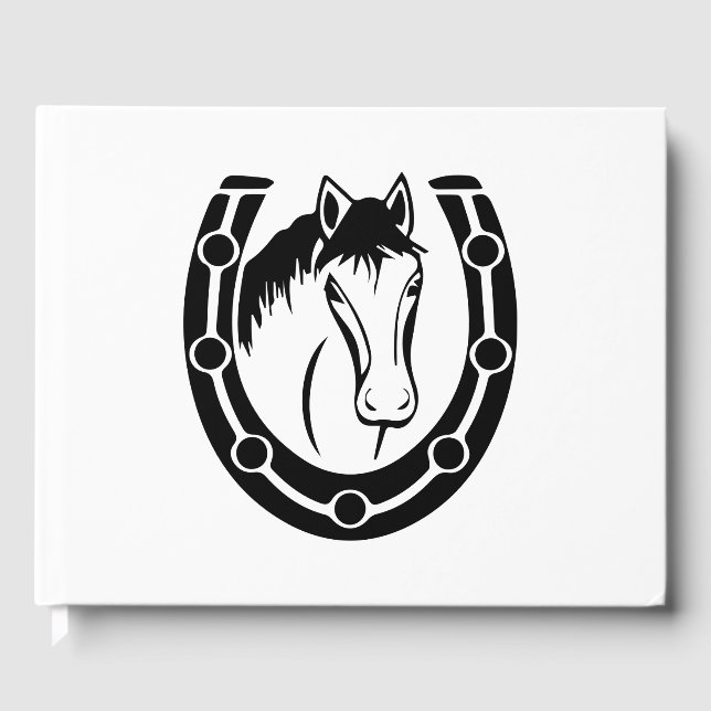 Western Black Wedding Horse Equestrian Rustic Guest Book (Front)