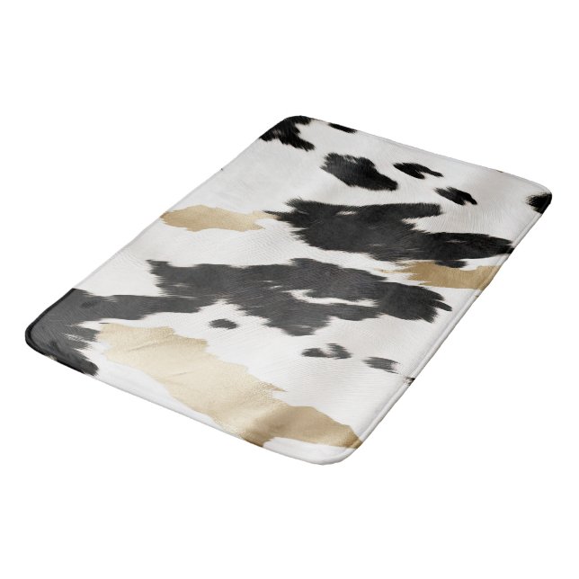 Western Black White Glam Gold Cowhide  Bath Mat (Angled)