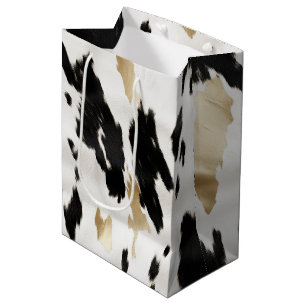 Western Black White Glam Gold Cowhide Birthday Medium Gift Bag