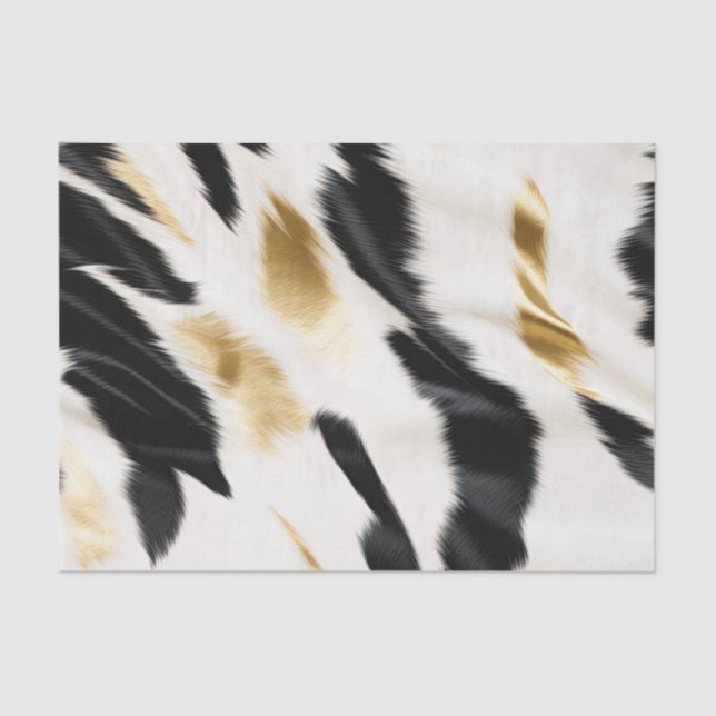 Western Black White Glam Gold Cowhide Birthday Tissue Paper (Front)
