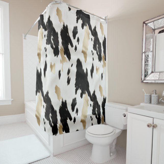 Western Black White Glam Gold Cowhide  Shower Curtain (In Situ)