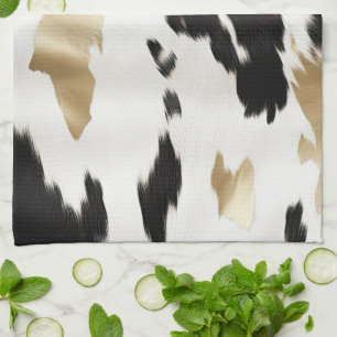 Western Black White Glam Gold Cowhide Tea Towel
