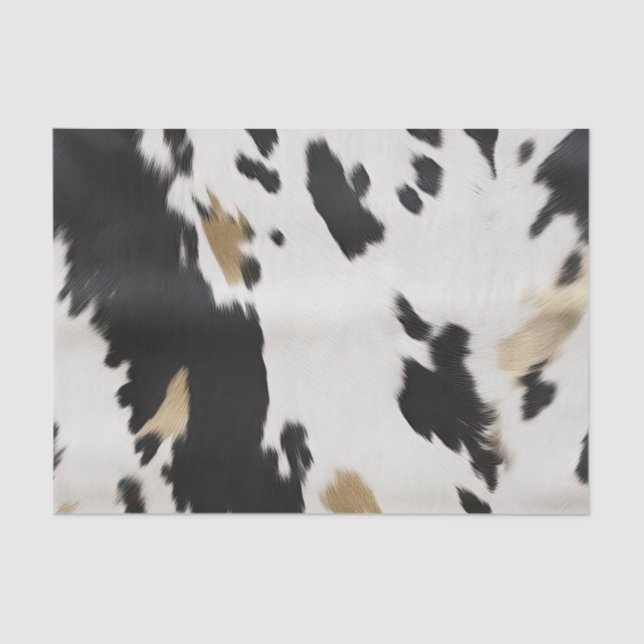 Western Black White Gold Cowhide Birthday Tissue Paper (Front)