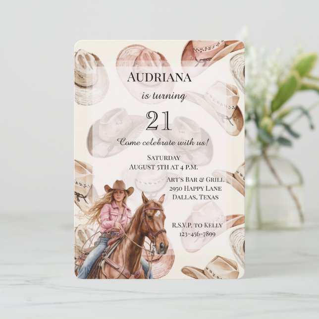 Western Blonde Cowgirl Hats Birthday Invitation (Standing Front)