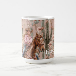 Western Blonde Cowgirl Pink Cactus Floral Coffee Mug