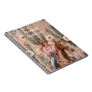 Western Blonde Cowgirl Pink Cactus Floral Notebook