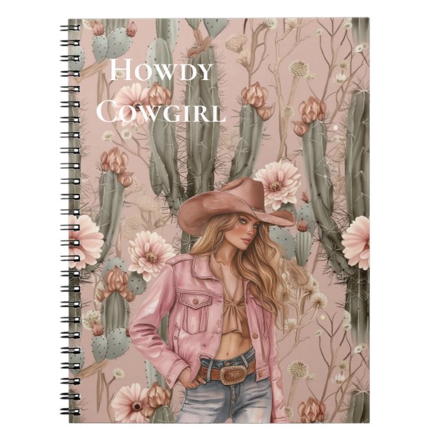 Western Blonde Cowgirl Pink Cactus Flowers Notebook (Front)