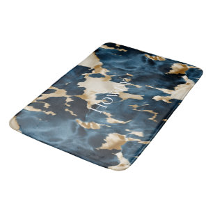 Western Blue Brown Gold Cowhide Bath Mat
